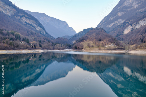 The view of Lake Tenno in spring,Trento,Italy, Europa. Turquoise lake in the mountains