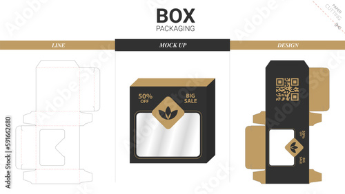 Box packaging and mockup die cut template