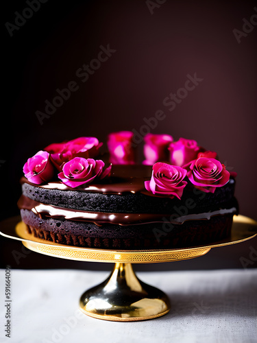 Chocolate dessert with flowers 05. Illustrations and Clip Art/AI generated.