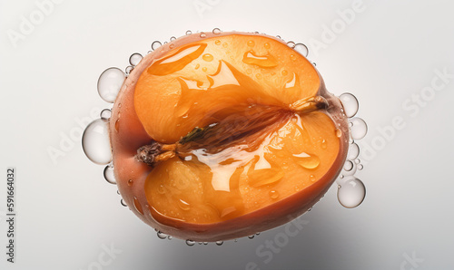 Apricots with water drops on a white background, Generative AI photo