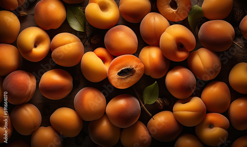 Apricots on a dark background, Generative AI photo