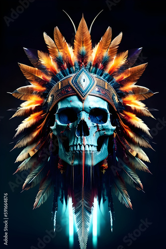 Modern indian skull screams epic art ,horror canvas art collection for decoration and interior. black and gold. wall art. canvas art, wallpaper . Generative ai	