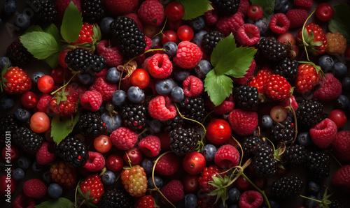 Berries on a dark background, Generative AI photo