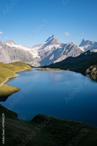 View on Bachalpsee and mountain panorama at dawn © Pauline