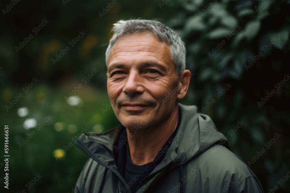Portrait of a smiling middle-aged man in a park. Portrait of a smiling middle-aged man in a park.