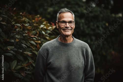 Portrait of a smiling senior man wearing eyeglasses in the park