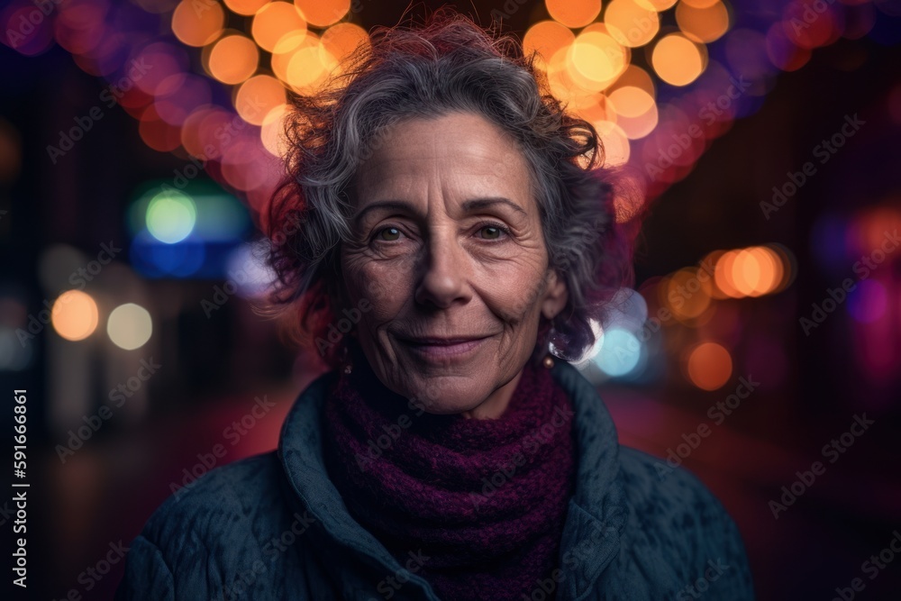 Portrait of a middle-aged woman in the city at night Portrait of a middle-aged woman in the city at night