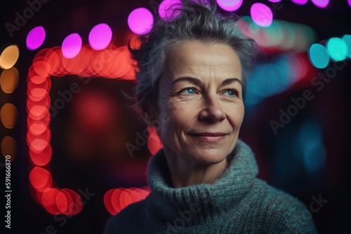 Portrait of a smiling senior woman on a background of bokeh