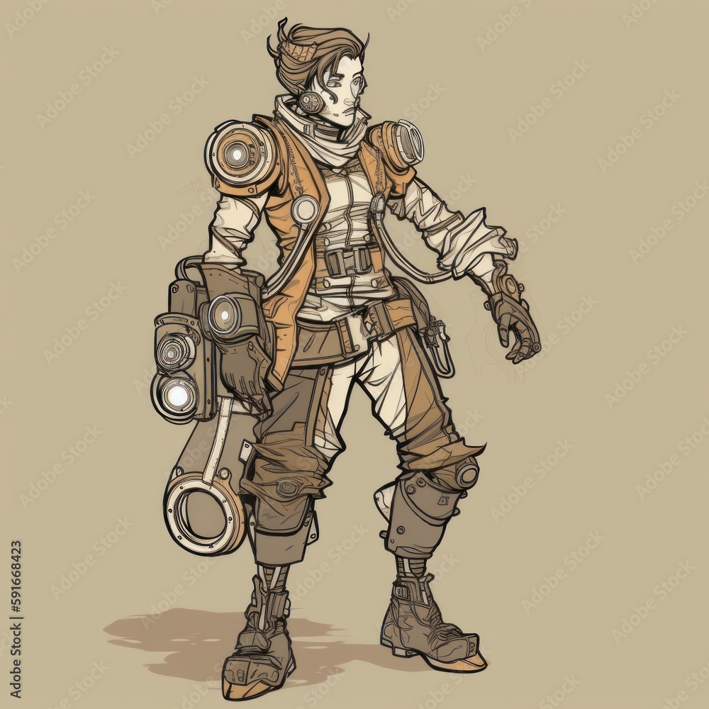 Obraz premium Whimsical Steampunk Character with Comic Flair, Generative AI