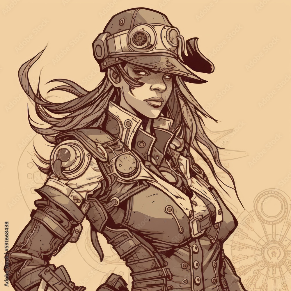 Whimsical Steampunk Character with Comic Flair, Generative AI Whimsical Steampunk Character with Comic Flair, Generative AI