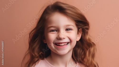 Cute girl smiling on the pastel background. Generative AI