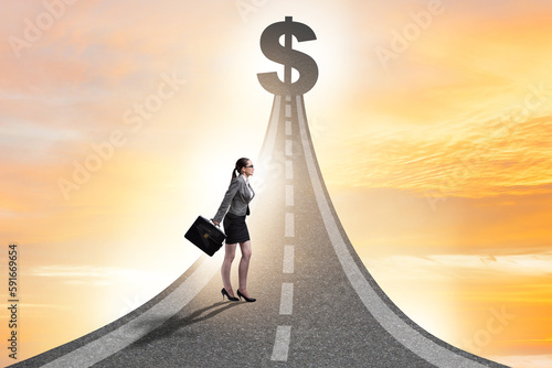 Businesswoman on the road to wealth