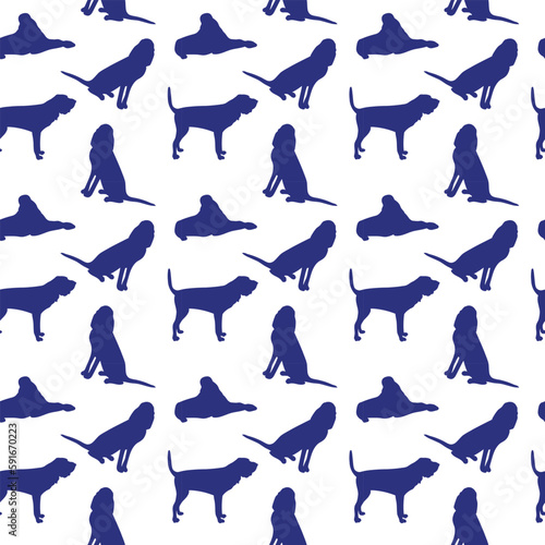 Funny pattern with dog silhouette. Clean seamless background, abstract background with Bloodhound pet shapes. Birthday present, simple plain wrapping paper. Clean style, colorful, for sewing project.