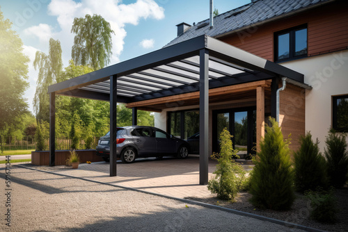 Canvas Print Modern steel carport in a family home