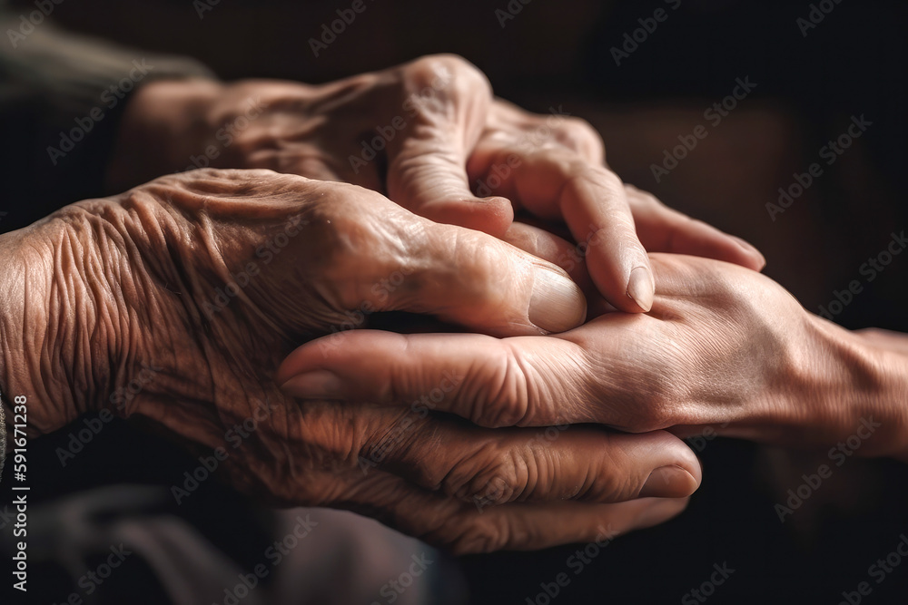 Fototapeta premium Helping hands care for the elderly, concept. Generative ai.