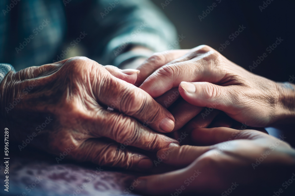 Fototapeta premium Helping hands care for the elderly, concept. Generative ai.