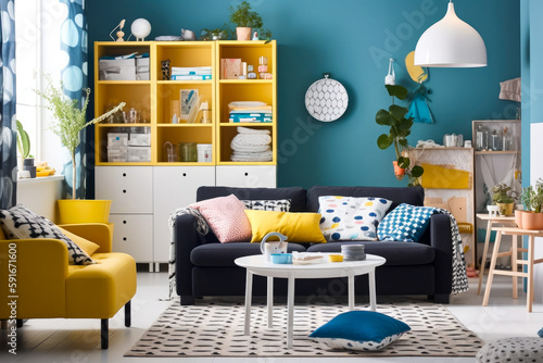 Ikea style room at home. Modern apartment. Generative ai. photo