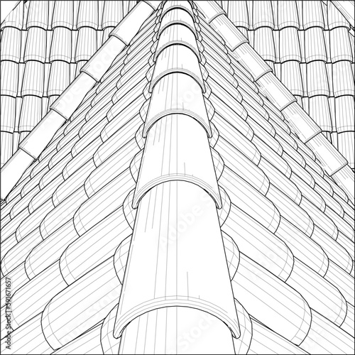 Tile Roof Vector. Illustration Isolated On White Background. A Vector Illustration Of Roof Tile Background. 