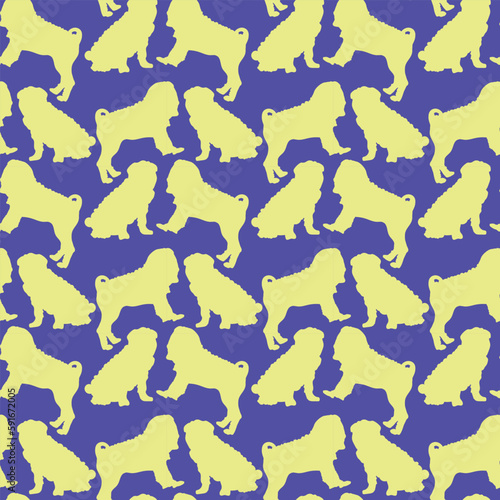 Dog silhouettes pattern. Elegant, soft seamless background, abstract background with Shar Pei dog shapes on a white background.Birthday present, simple plain wrapping paper. Clean style.Violet, yellow © Natalia
