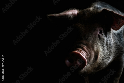 Close up photo of pig's face, Generative AI