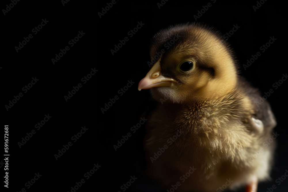 baby chicken on black background, Generative AI baby chicken on black background, Generative AI
