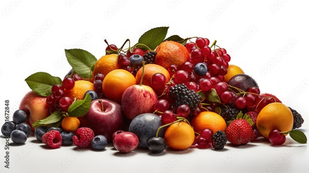  Assorted Fruits in a Bunch on White Background Generative Ai