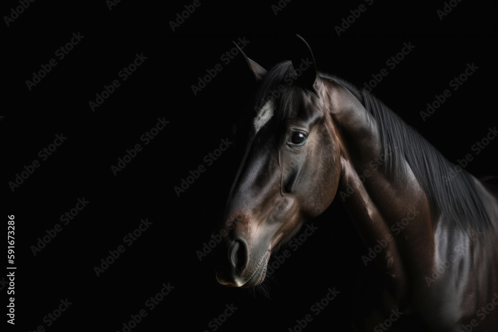 Obraz premium Horse isolated on black, Generative AI