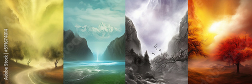 Four Elements Fantasy Landscape, Generative Ai