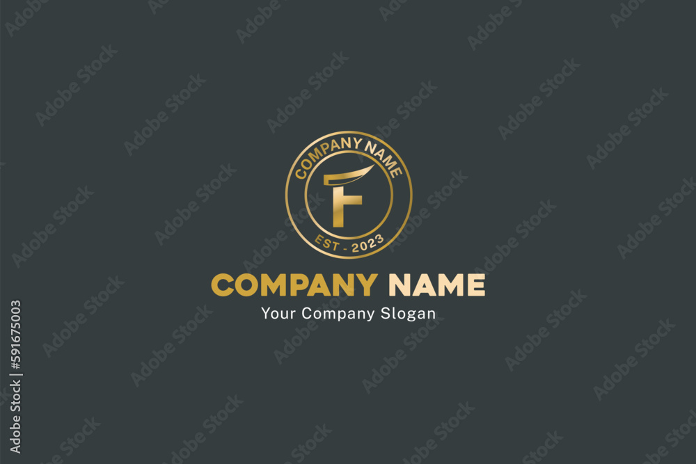 Fototapeta premium F alphabet abstract gold logo circular icon symbol business
