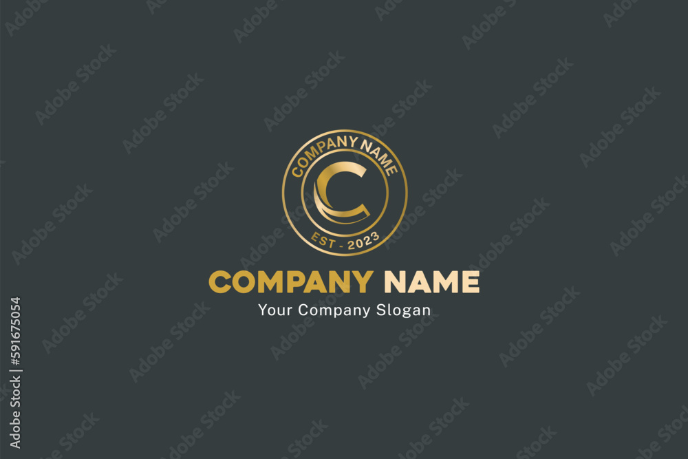 Obraz premium C alphabet abstract gold logo circular icon symbol business