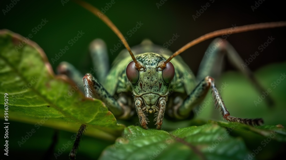 grasshopper on a leaf, closeup, depth effect grasshopper on a leaf, closeup, depth effect
