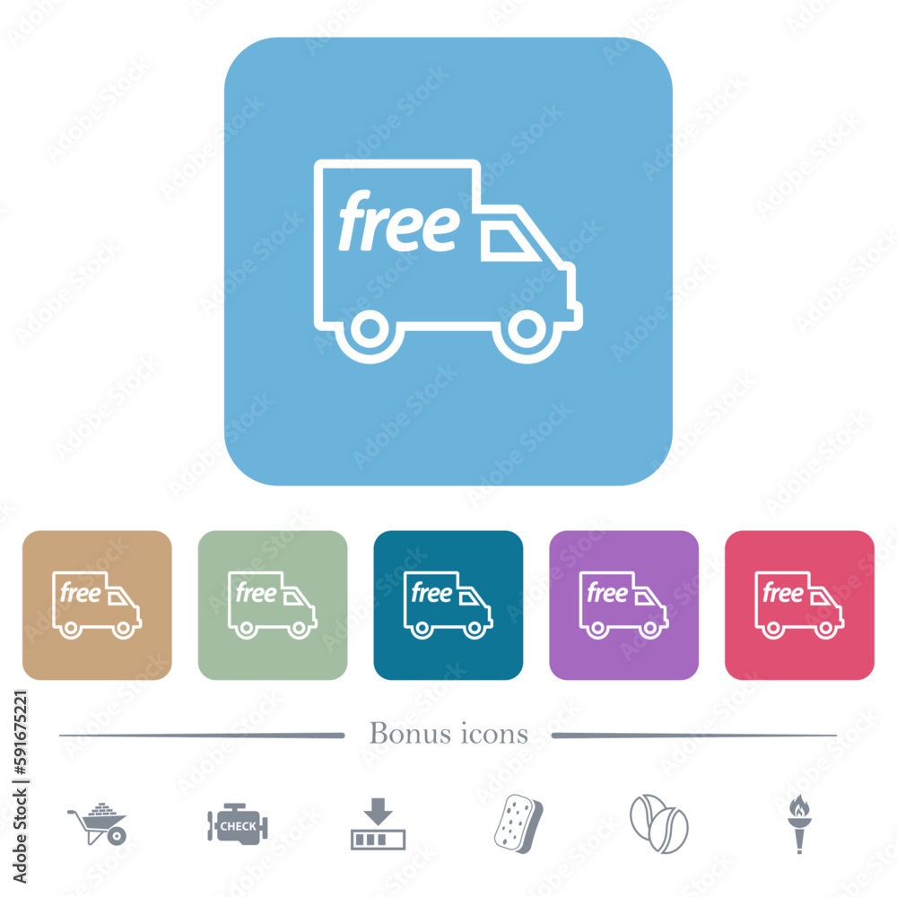 Free shipping outline flat icons on color rounded square backgrounds Free shipping outline flat icons on color rounded square backgrounds