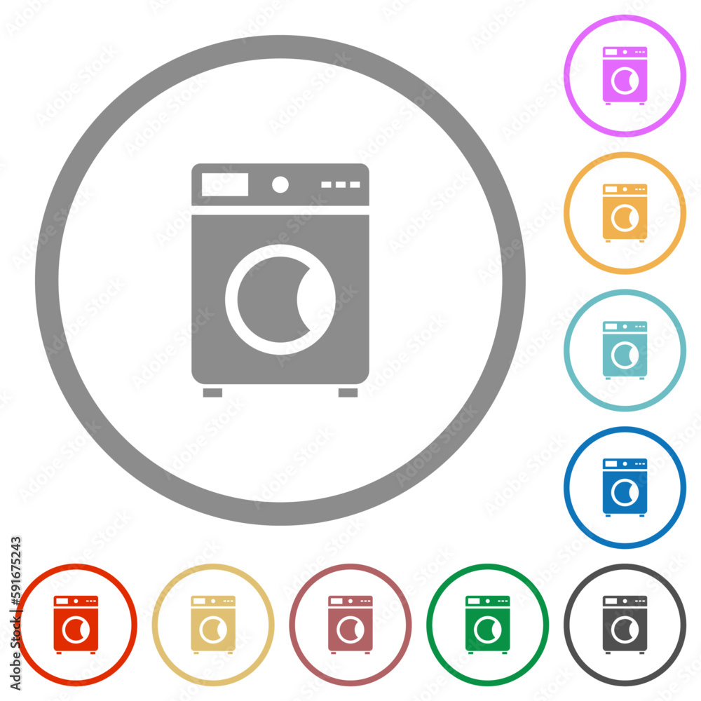 Washing machine flat icons with outlines Washing machine flat icons with outlines