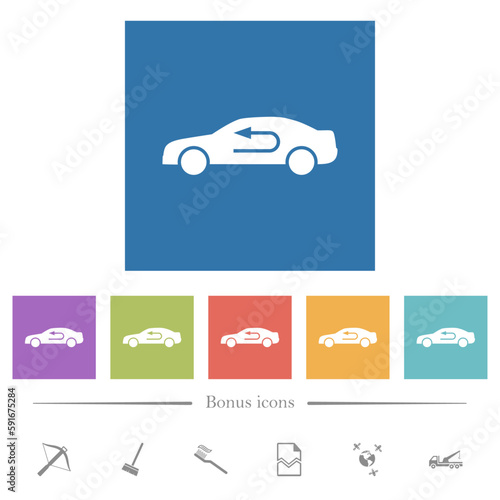 Car airflow adjustment internal flat white icons in square backgrounds