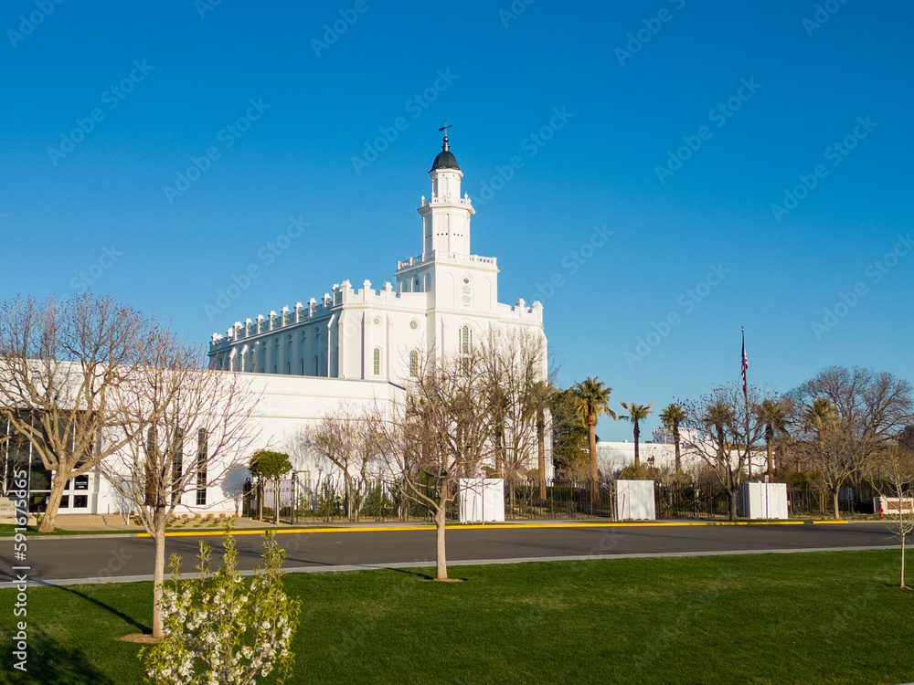 The Mormon Temple in Saint George, Utah from a UAV Drone