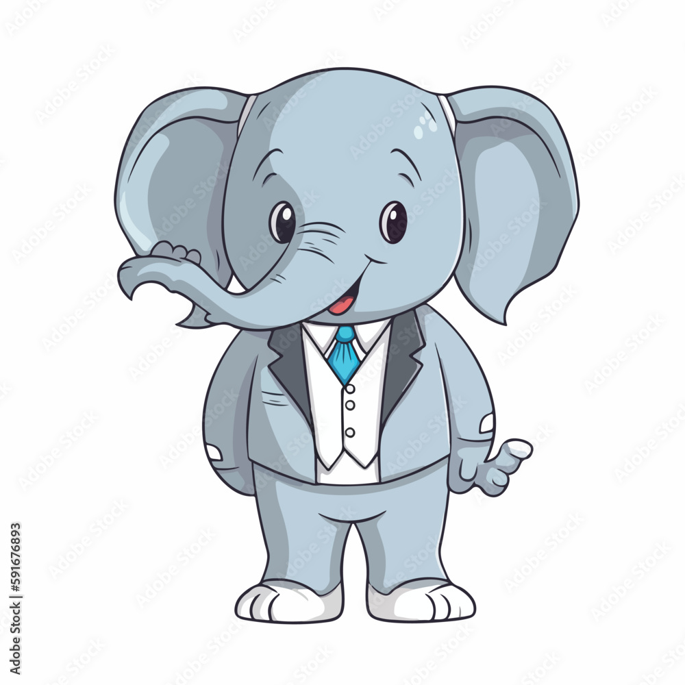 Naklejka premium Mascot of cute cool elephant boss business formal suit. Cartoon flat character vector illustration