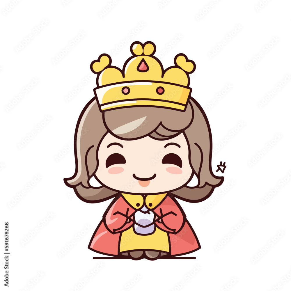 Mascot of cute cool girl princess wearing golden crown. Cartoon flat character vector illustration Mascot of cute cool girl princess wearing golden crown. Cartoon flat character vector illustration