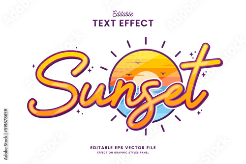 decorative editable sunset text effect vector design