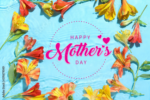 Beautiful greeting card for Happy Mother s Day on blue background