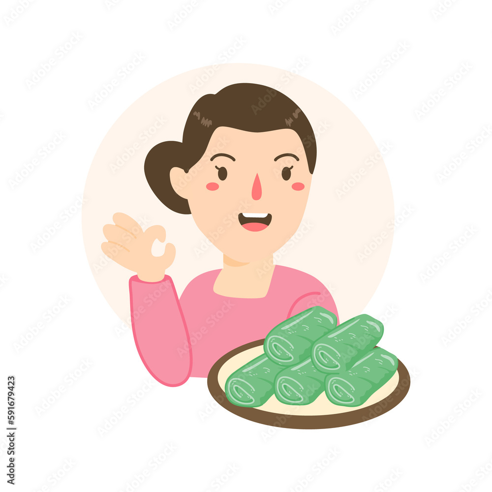 woman selling dadar gulung jajanan pasar