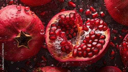 Pomegranate Seamless Background with Shimmering Droplets