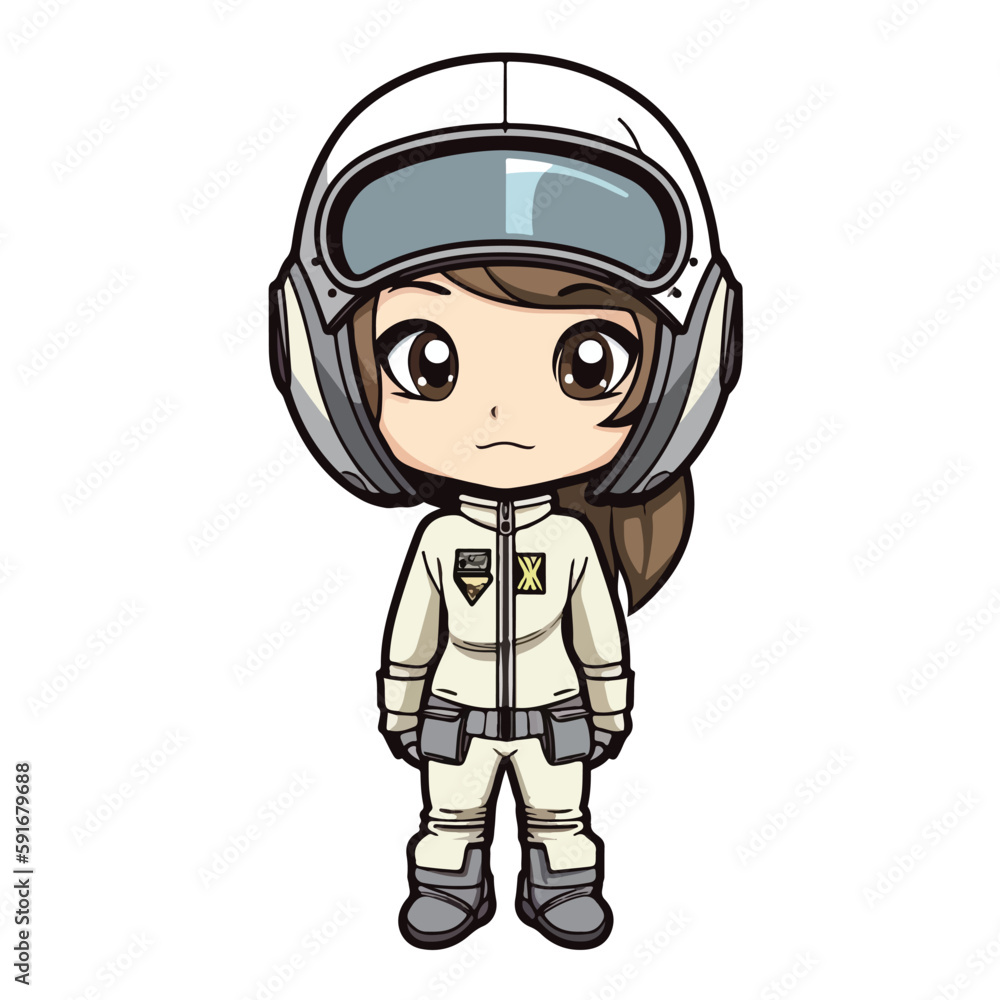 Mascot of cute girl pilot wearing helmet and uniform. Cartoon flat character vector illustration