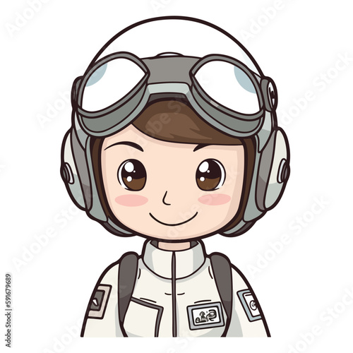Mascot of cute girl pilot wearing helmet and uniform. Cartoon flat character vector illustration