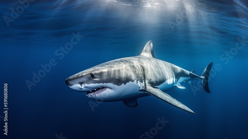 Majestic Great White Shark in Clear Waters