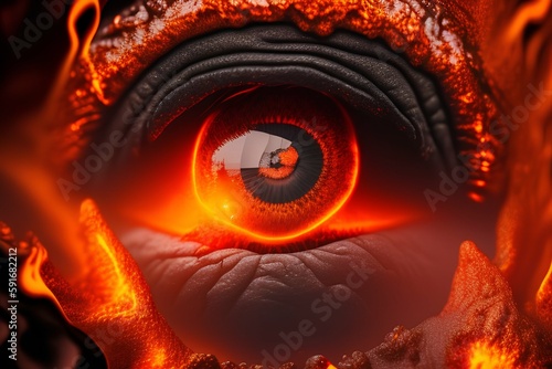 realistic photo , close look of eye made from molten lava - generative ai © unalcreative