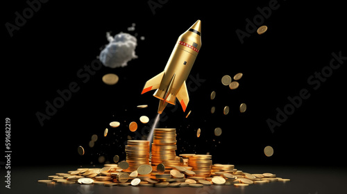 rocket symbolising economic growth. money, business, growth, booming. Created using generative AI.