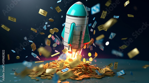 rocket symbolising economic growth. money, business, growth, booming. Created using generative AI.
