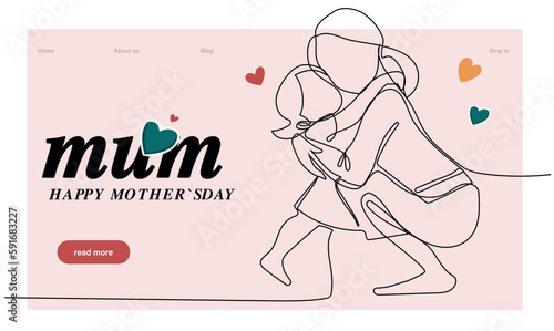 Happy Mother's Day handwritten lettering. Continuous line drawing text design. Vector illustration. Vector illustration