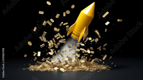 rocket symbolising economic growth. money, business, growth, booming. Created using generative AI.
