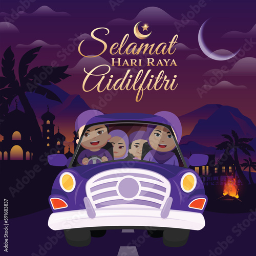 Selamat Hari Raya Aidilfitri Balik Kampung Design for Social Media (Vector)